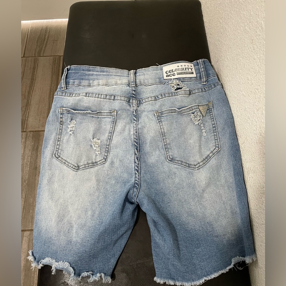 Blue Distressed Jean Shorts - Picture 3 of 9